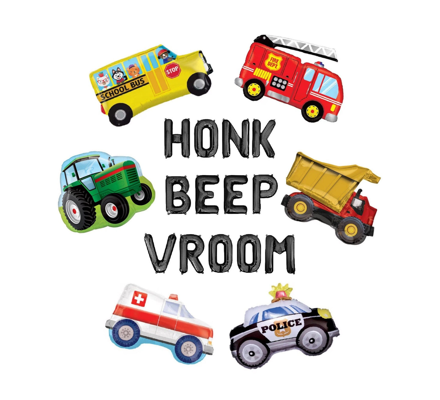 Honk Beep Vroom Cars And Trucks Themed Party Letter Balloon Kit