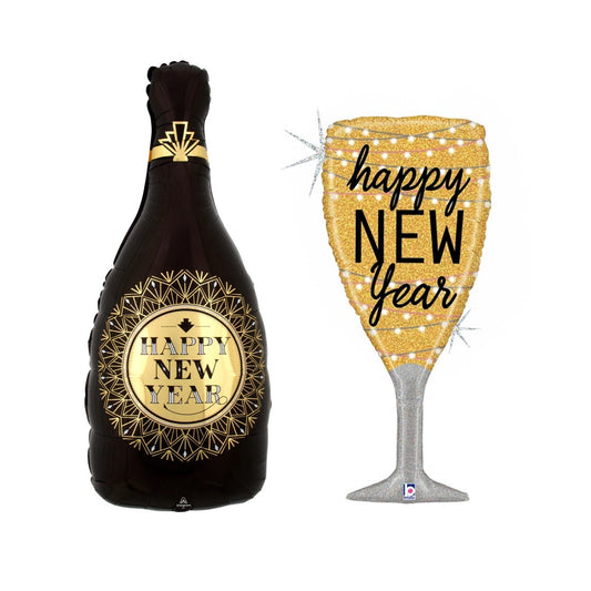 New Years Champagne Bottle and Glass News Years Themed Balloon Kit