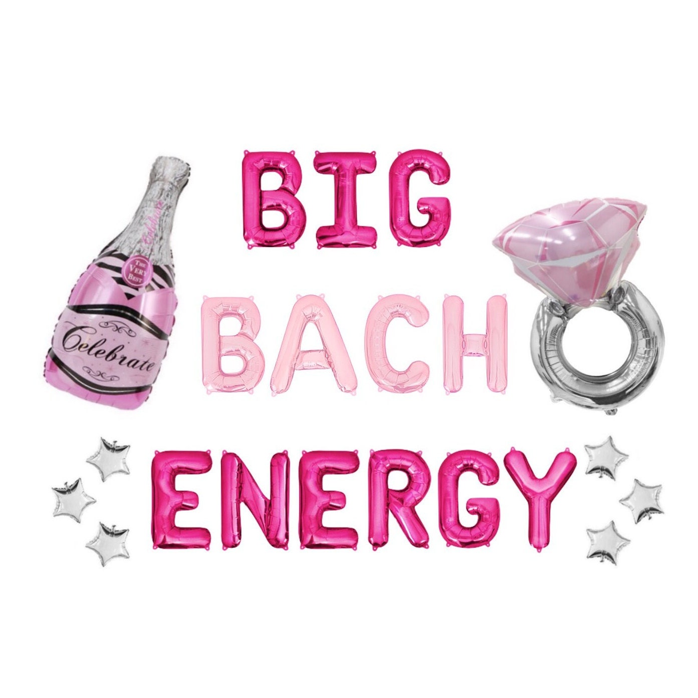 Big Bach Energy Hot Pink Baby Pink Bachelorette Letter Balloon Kit