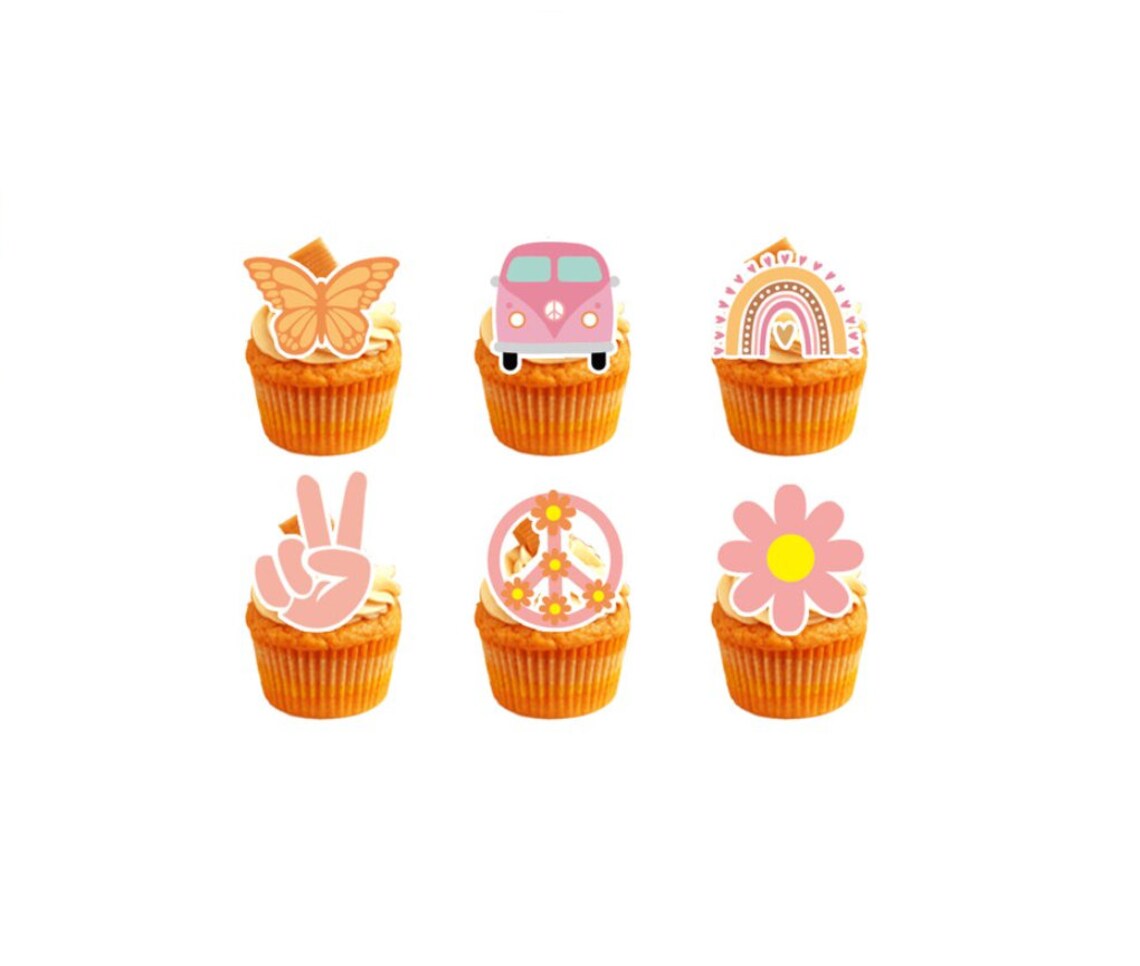 Groovy Themed Paper Plates Cupcake and Cake Toppers